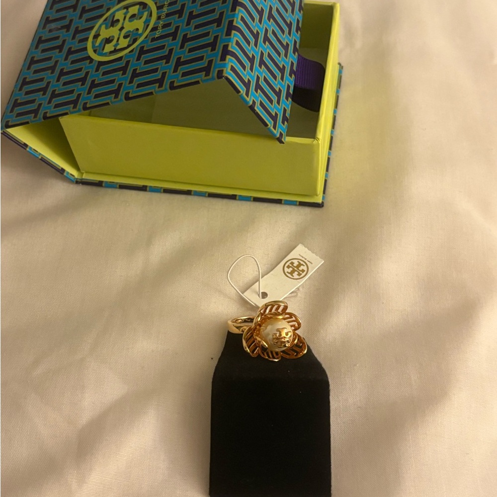 Tory Burch Gold Ring with Pearl Accent